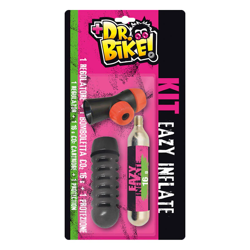 Dr.Bike KIT EAZY INFLATE: Regolatore, Protezione e Bomboletta CO2 16gr