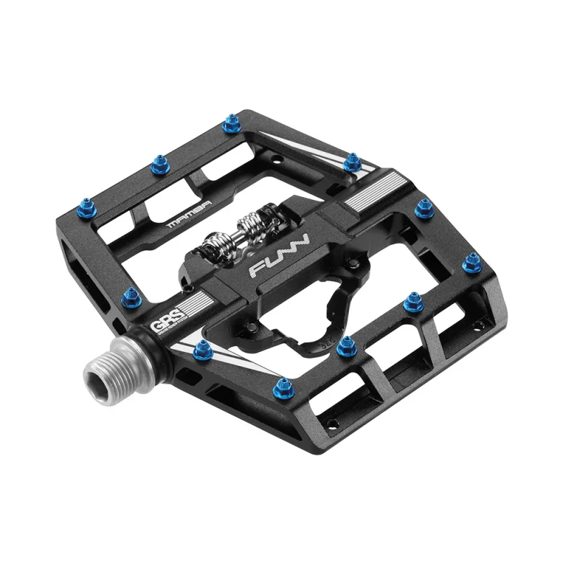 Funn Pedali MAMBA in Alluminio Nero/Blu - SPD/FLAT Doppio 101x102x13,5mm