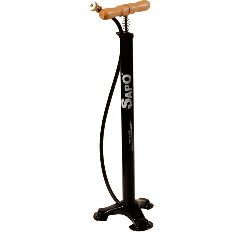 Sapo Pompa da pavimento N.4 con manico in legno ergonomico e raccordo avvitabile Junior nera 5 bar / 70 psi