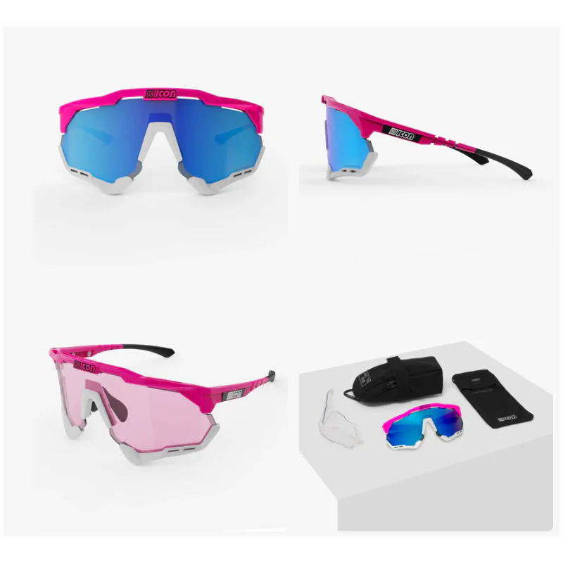Scicon Sports Occhiali Aeroshade XL Pink Fluo Multimirror Blue - Image 2